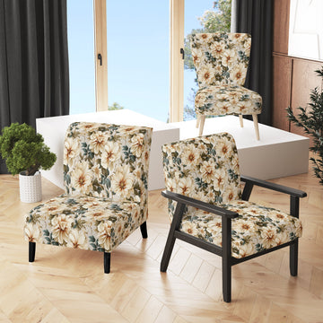 Beige Timeless Floral Peony Elegance - Cottage Arm Chair